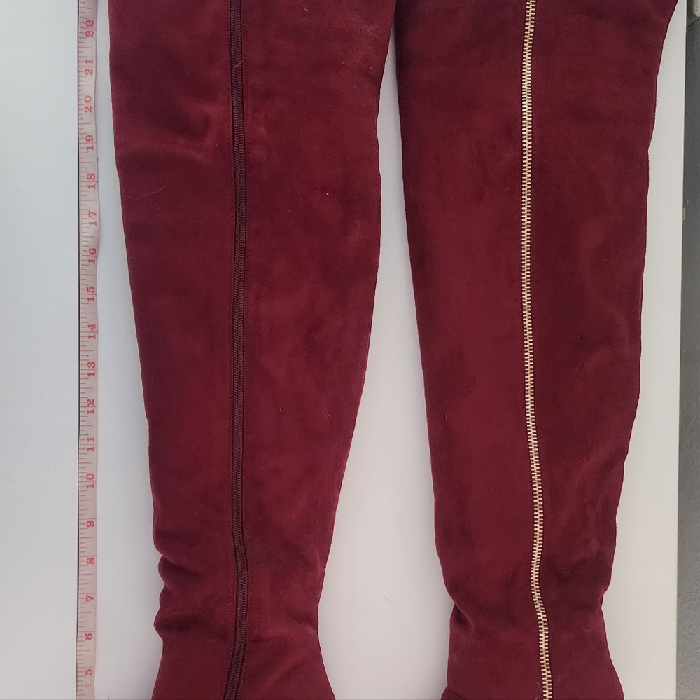 Burgundy Forever over the knee boots size 6. Feels like a soft suede material. - Picture 6 of 7